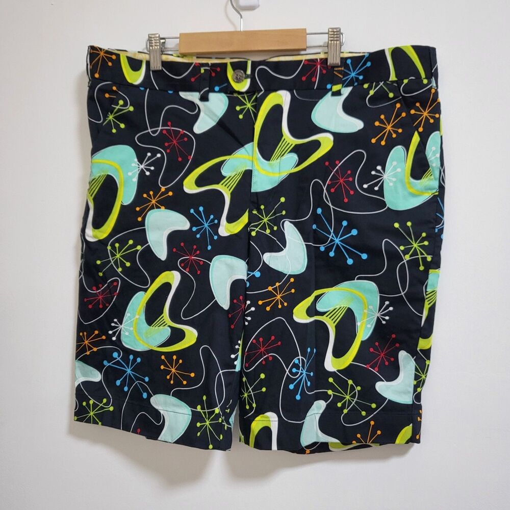 LOUDMOUTH Golf Shorts Mens 38 Warpy Black Colorful Fun Unique Loud